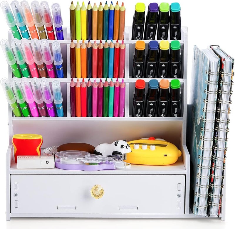 Frcctre White Desk Organizer, Desktop Stationery Organizer with 12 Compartments, Pencil Holder Multi-Functional Storage Organizer Caddy for Home Office Art Supplies - Image 4