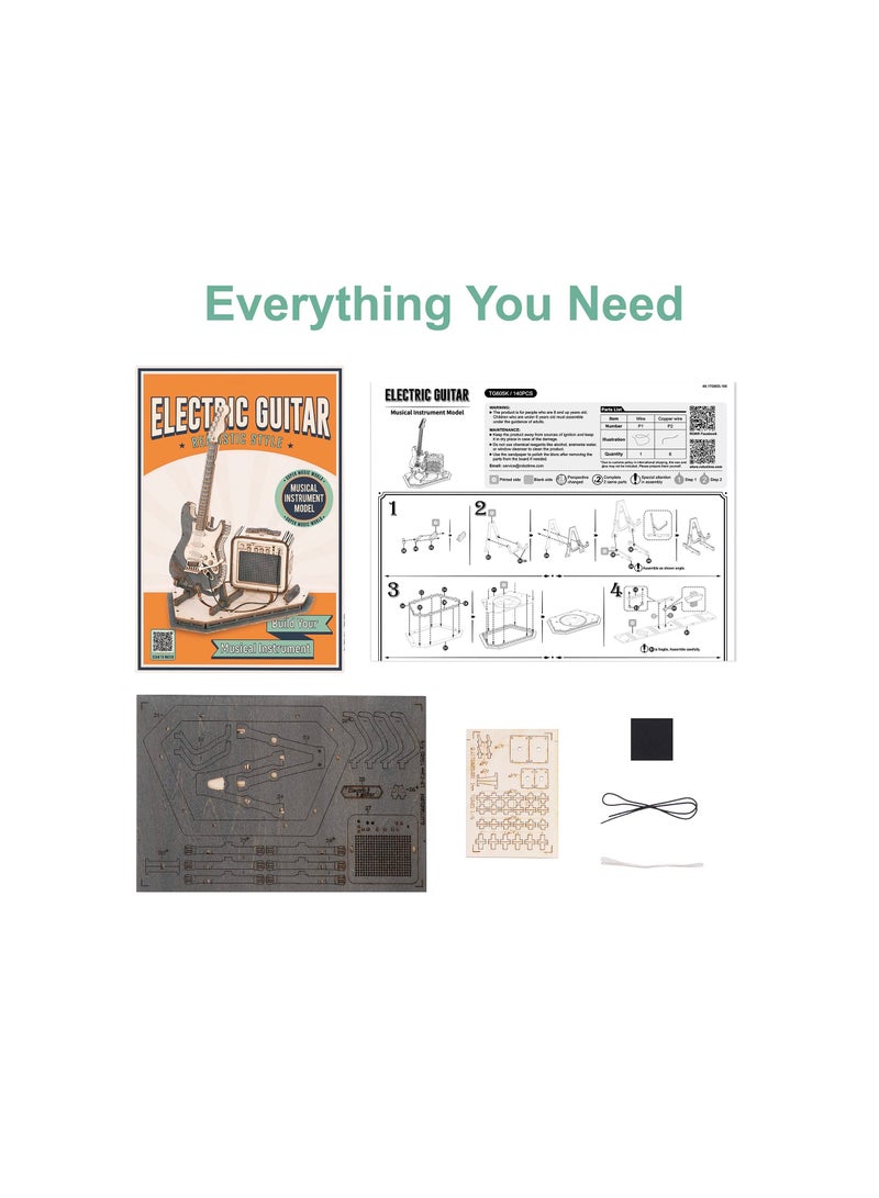 3D Puzzle for Kids, STEM Electric Guitar Desk Toy Project Brain Teaser Wooden Craft Kits DIY Model Kit Build Puzzles Creative Gift Teens  Adults - Image 4