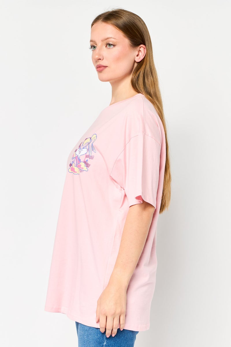 Disney Looney Tunes x Disney Women Crew Neck Short Sleeve Graphic Print T-Shirt, Pink - Image 3