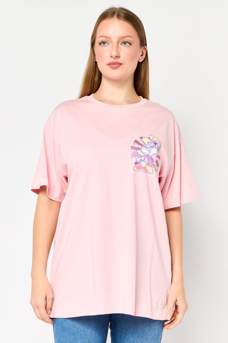 Disney Looney Tunes x Disney Women Crew Neck Short Sleeve Graphic Print T-Shirt, Pink - Image 1
