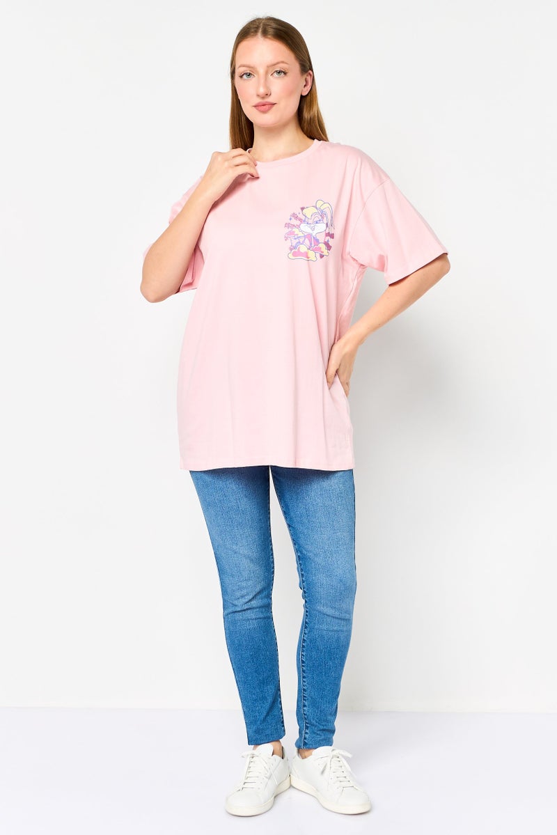 Disney Looney Tunes x Disney Women Crew Neck Short Sleeve Graphic Print T-Shirt, Pink - Image 2