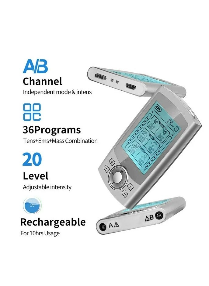 MHD Dual Channel TENS EMS Unit 36 Modes Muscle Stimulator for Pain Relief Therapy, Electronic Pulse Massager Muscle Massager with 10 Pads, Dust-Proof Drawstring Storage Bag  - Image 4
