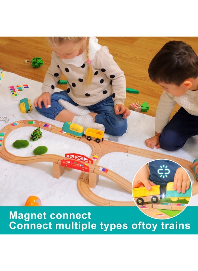 Robobloq Robobloq Wooden Train Set, 25 PCS Wooden Tracks, 22 Functions Lights/Music, 3 Game Modes, Preschool Educational Toys Gifts for Kids Age 3-7, Fit Thomas The Train, Brio, Melissa & Doug  - Image 4