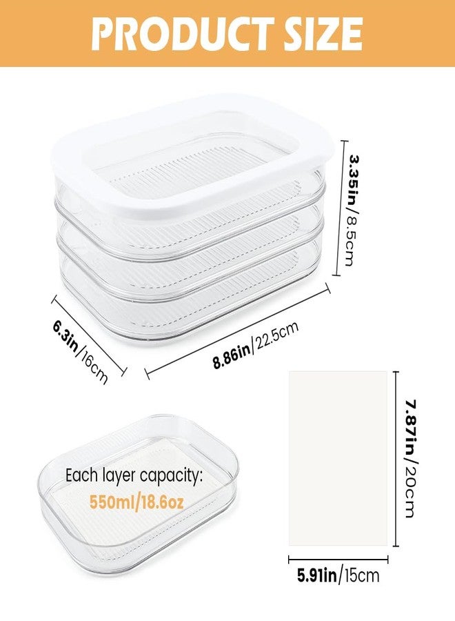 Restynic 3-Tier Stackable Airtight Deli Meat Container Set, Space-Saving Lunch Meat Storage with Lid for Fridge, 18.6oz Each Layer, Cold Cuts & Bacon Keeper - Image 2
