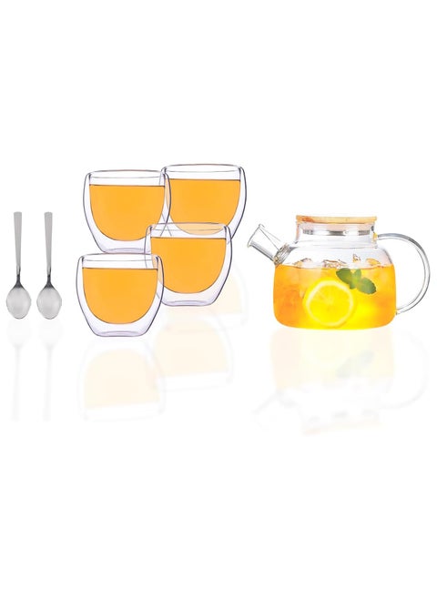 PESCADOR Heat Resistant Glass Teapot, Transparent, Large Capacity Stainless Steel Tea Infuser, Tea Strainer - 1000 ml