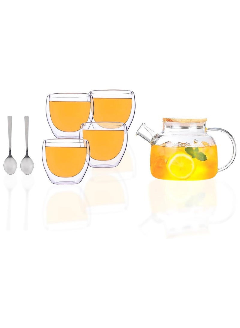 PESCADOR - PESCADOR Heat Resistant Glass Teapot, Transparent, Large Capacity Stainless Steel Tea Infuser, Tea Strainer - 1000 ml - Image 1
