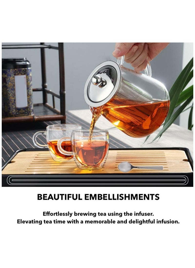 PESCADOR - PESCADOR Heat Resistant Glass Teapot, Transparent, Large Capacity Stainless Steel Tea Infuser, Tea Strainer - 1000 ml - Image 1