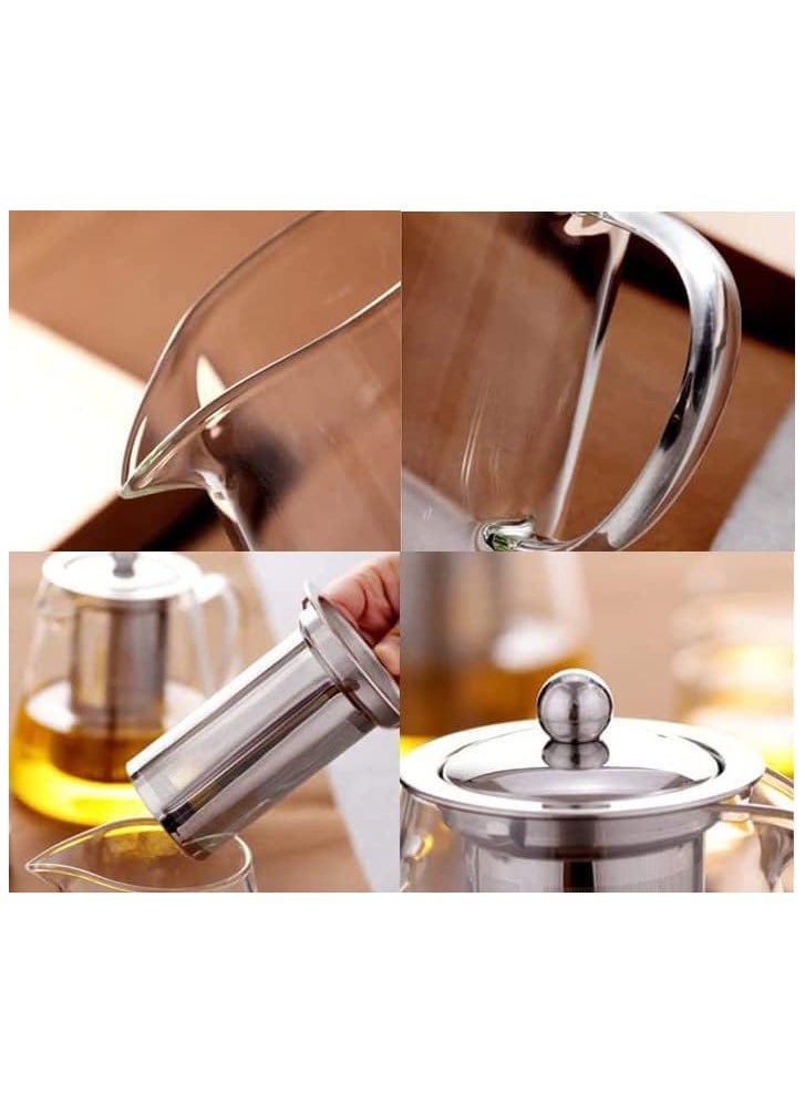 PESCADOR - PESCADOR Heat Resistant Glass Teapot, Transparent, Large Capacity Stainless Steel Tea Infuser, Tea Strainer - 1000 ml - Image 1