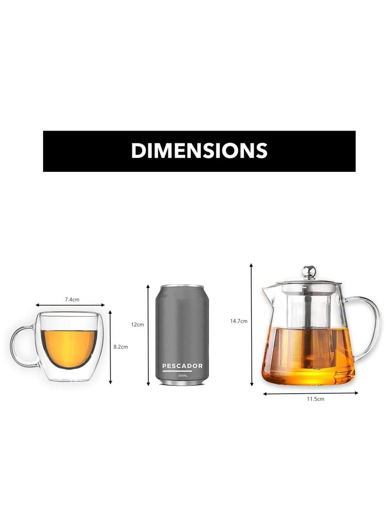 PESCADOR - PESCADOR Heat Resistant Glass Teapot, Transparent, Large Capacity Stainless Steel Tea Infuser, Tea Strainer - 1000 ml - Image 1