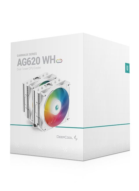 مبرد وحدة المعالجة المركزية AG620 ARGB ثنائي البرج 120 مم، قوة تبريد 260 واط، مراوح عالية الكفاءة بسرعة 300-1850 دورة في الدقيقة، تدفق هواء 67.88 قدم مكعب في الدقيقة، Intel LGA2066/2011-v3/2011/AM5/AM4، أبيض | R-AG620-WHANMN-G-2