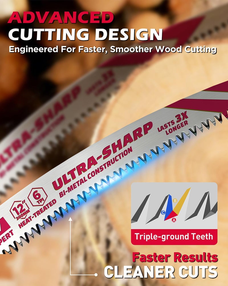 SEDY 12 Inch Japanese Teeth Reciprocating Saw Blades, 6TPI Arc Edge Wood Pruning Saw Blades Set with Storage Box for Tree Trimming, Wood Cutting, 5 Pack - Image 2