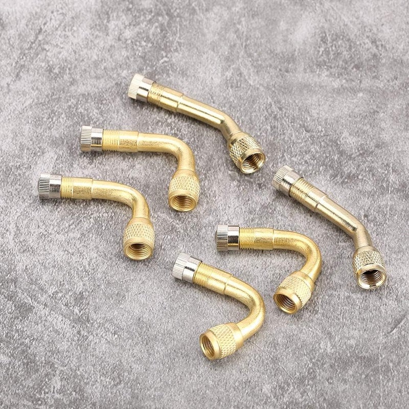 كلاراكو أنبوب تمديد صمام الإطار من كلاركو، محول جذع تمديد صمام الإطار المعدني النحاسي العالمي للسيارة والدراجة النارية والشاحنة والمقطورة RV بزاوية 45 درجة/90 درجة/135 درجة (ذهبي) - Image 2