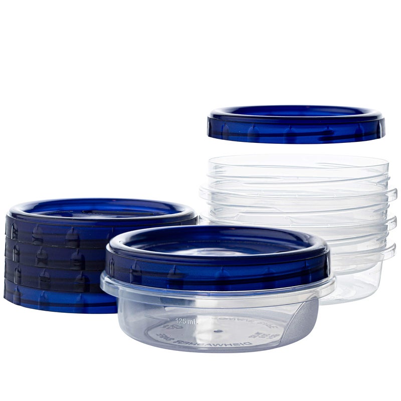 PLASTICPRO [8 oz 4 Pack] Deli Containers Clear bottom With blue Top Twist on Lids Reusable, Stackable, Food Storage Freezer Container - Image 1