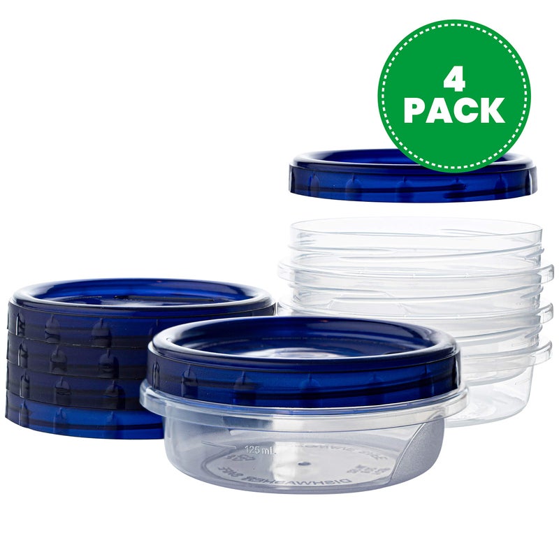 PLASTICPRO [8 oz 4 Pack] Deli Containers Clear bottom With blue Top Twist on Lids Reusable, Stackable, Food Storage Freezer Container - Image 2