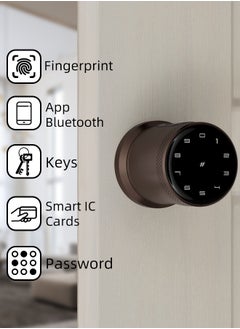 ALINK Smart Door Lock Smart Lock, Smart Biometric Door Knob with Voice Function, Aluminum Alloy Smart Door Knob with 5 Ways to Unlock (TTlock App/IC Card/Fingerprint/Password/Keys) for Entry Gate/Bedroom/Office ,Bronze  - Image 3