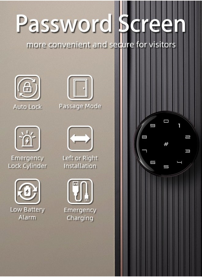 ALINK - Smart Door Lock Smart Lock, Smart Biometric Door Knob with Voice Function, Aluminum Alloy Smart Door Knob with 5 Ways to Unlock (TTlock App/IC Card/Fingerprint/Password/Keys) for Entry Gate/Bedroom/Office ,Bronze - Image 1