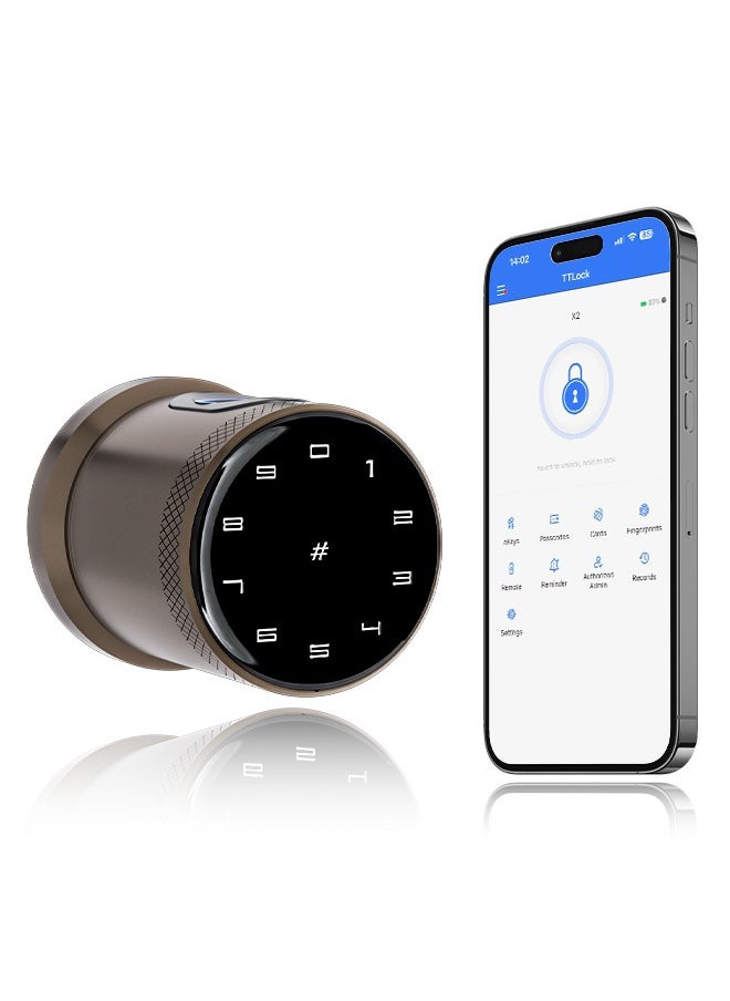ALINK - Smart Door Lock Smart Lock, Smart Biometric Door Knob with Voice Function, Aluminum Alloy Smart Door Knob with 5 Ways to Unlock (TTlock App/IC Card/Fingerprint/Password/Keys) for Entry Gate/Bedroom/Office ,Bronze - Image 1