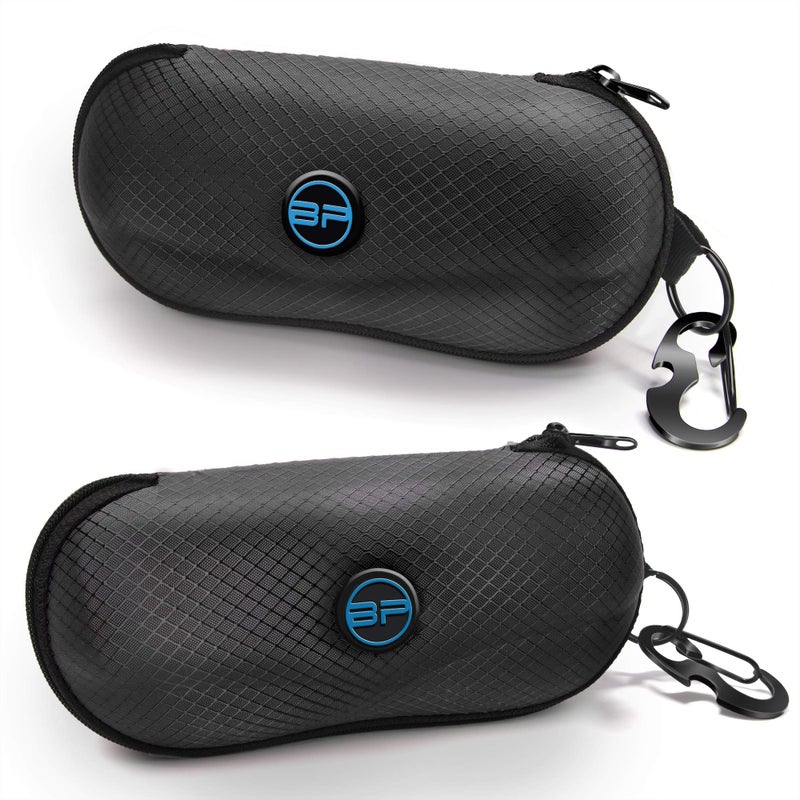 BLUPOND BLUPOND Sunglasses Case Semi Hard EVA Shell with Metal Hanging Hook Belt Clip Sun Glasses Storage (Black/Black)  - Image 1