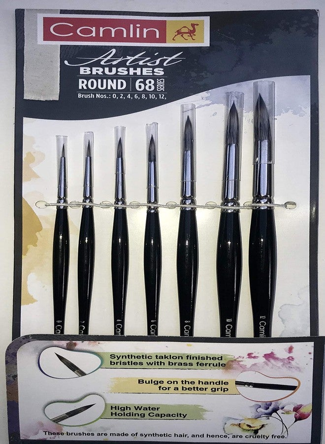 Camlin Kokuyo Artist Paint Brush Series 68 - Round Synthetic taklon, Set of 7 by Anmol Art & Frames