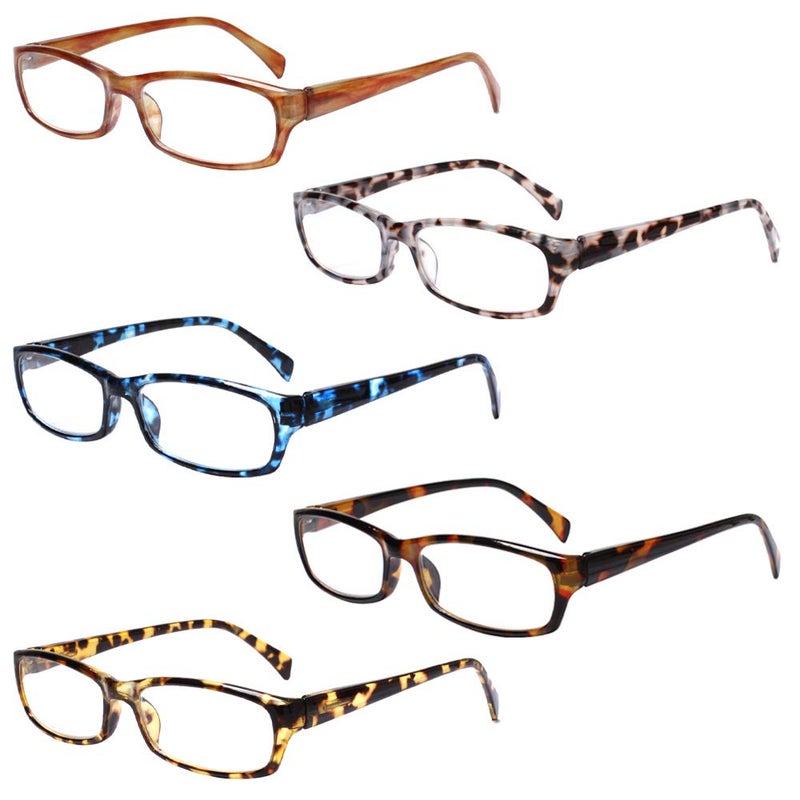 Henotin 5Pack Reading Glasses Blue Light Blocking Anti Eyestrain Computer Reading Glasses for Women and Men Readers 5 Pack Mix Color 100