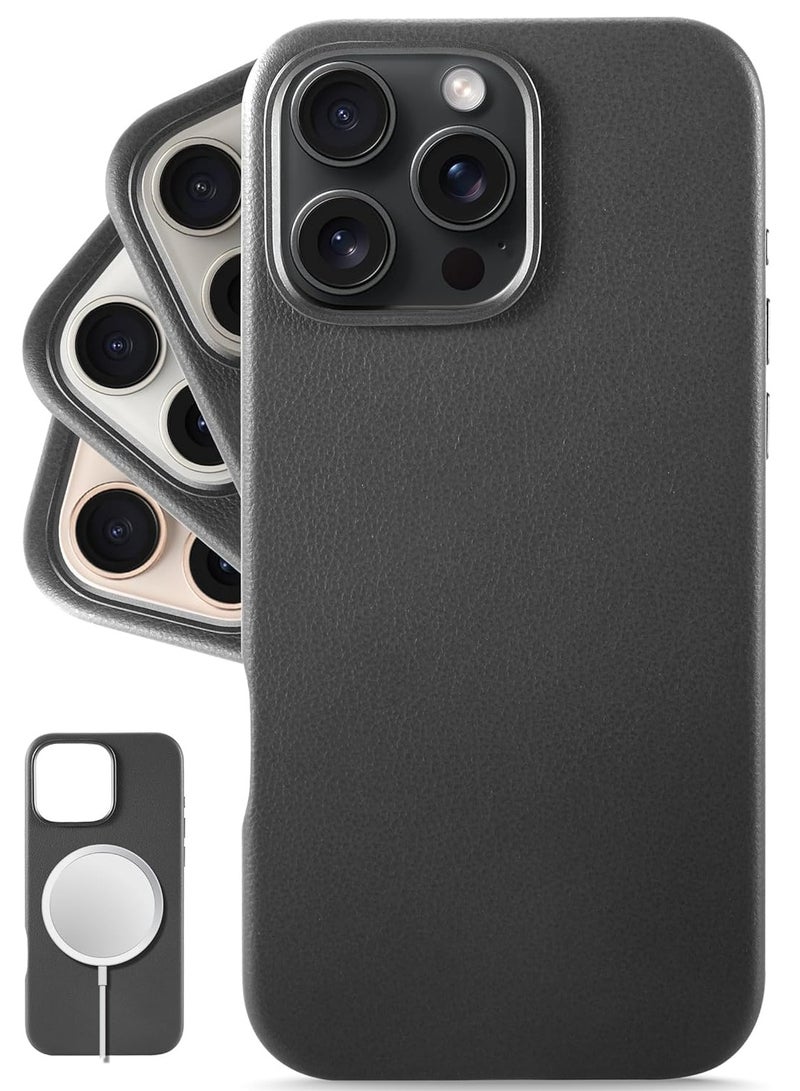 ELTRAZONE Premium Black European Leather iPhone 16 Pro Max Case – Softens with Use, MagSafe Compatible - Image 1