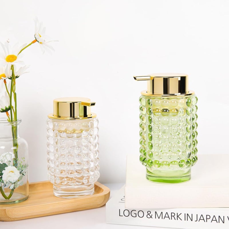 SOLARAE Glass Foaming Soap Dispenser, Refillable Foaming Pump Bottle with Gold Pump, Foam Hand Soap Dispenser for Bathroom Kitchen, Lotion Dispensers,Decor Soap Dispenser with Pump（Foam Type/Green） - Image 5