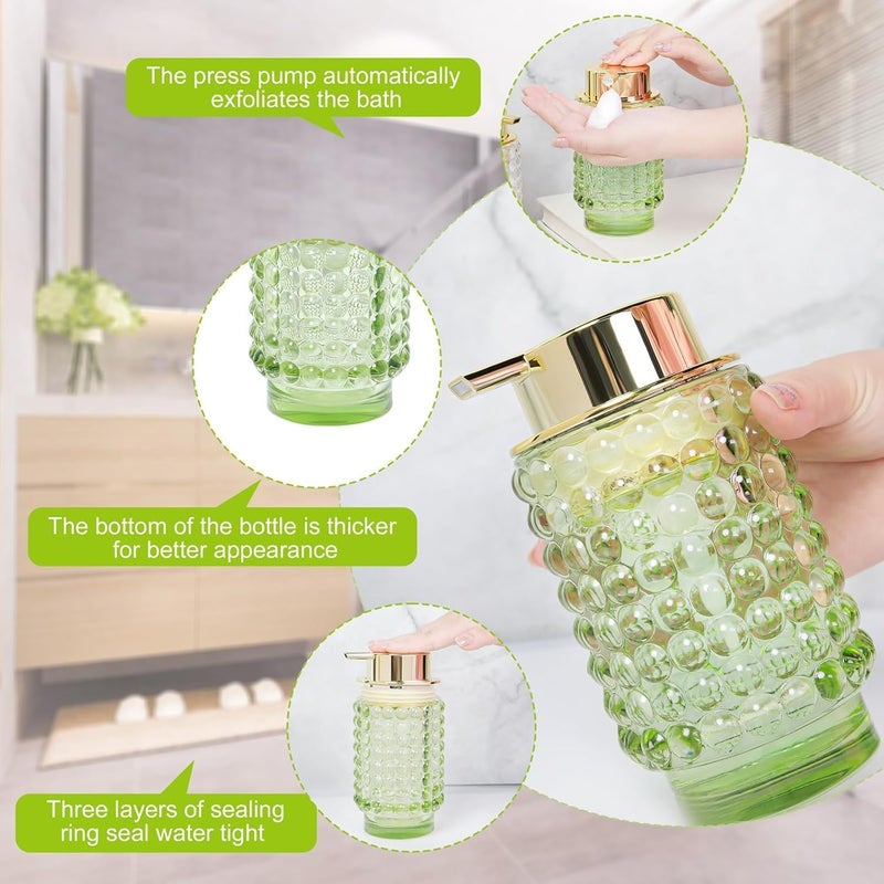 SOLARAE Glass Foaming Soap Dispenser, Refillable Foaming Pump Bottle with Gold Pump, Foam Hand Soap Dispenser for Bathroom Kitchen, Lotion Dispensers,Decor Soap Dispenser with Pump（Foam Type/Green） - Image 3