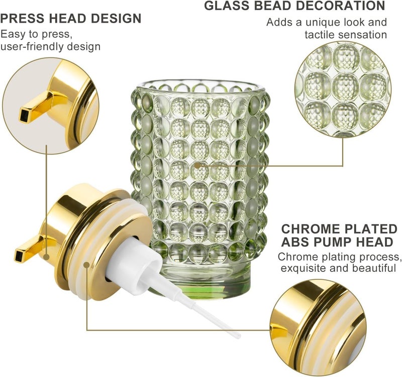 SOLARAE Glass Foaming Soap Dispenser, Refillable Foaming Pump Bottle with Gold Pump, Foam Hand Soap Dispenser for Bathroom Kitchen, Lotion Dispensers,Decor Soap Dispenser with Pump（Foam Type/Green） - Image 2