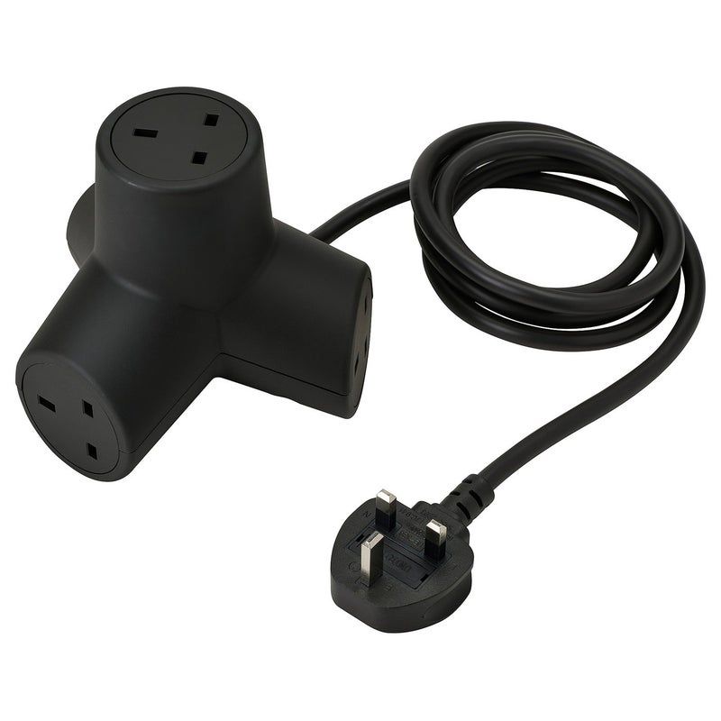 Baitique 4-Way Extension Cord, Angled Sockets, 1.8 m, Dark Grey - Image 1