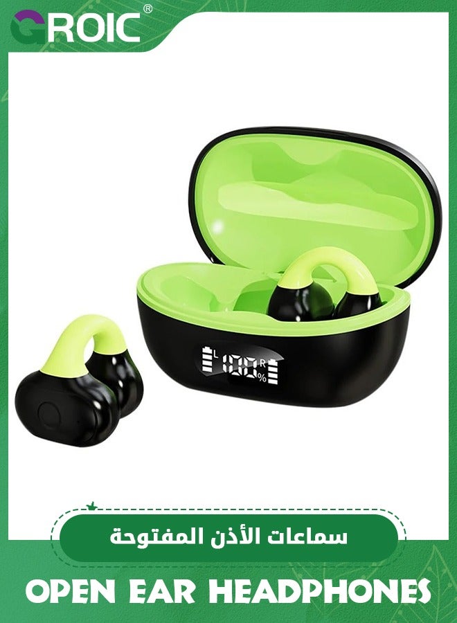 GROIC Black Open Ear Clip On Earbuds Bluetooth 5.3 Wireless Bone Conduction Headphones with Mic Lightweight Waterproof Sports Fitness Ear Buds for Running Cycling Workout  - Image 1