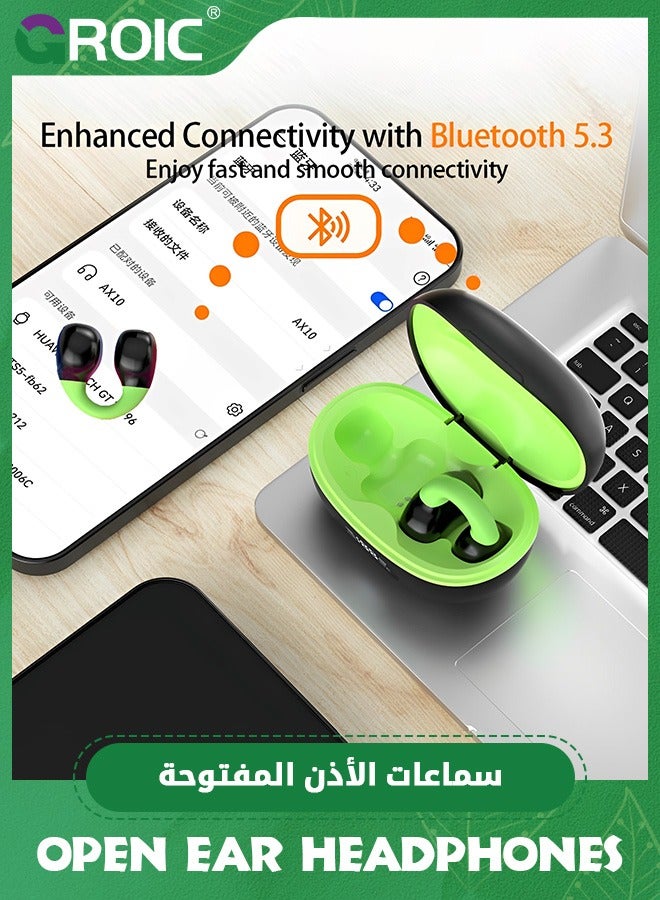 GROIC Black Open Ear Clip On Earbuds Bluetooth 5.3 Wireless Bone Conduction Headphones with Mic Lightweight Waterproof Sports Fitness Ear Buds for Running Cycling Workout  - Image 4