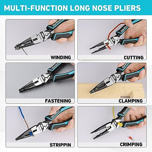 DURATECH 6-in-1 Needle Nose Pliers, 8.5" Multipurpose Long Nose Pliers with Wire Stripper/Crimper/Cutter Function, Heavy Duty Multifunctional Electrician Pliers for Crimping, Stripping, Shearing - Image 3