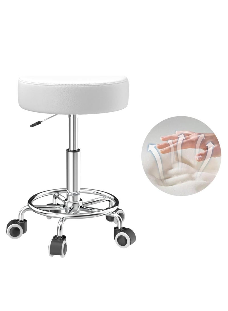 Generic Adjustable Height Chair 43cm-57cm Swivel Chair with Footrest for Body Relaxation Small Comfortable Lightweight PU Leather Chair with Wheels Swivel Chair for Work, Dressing Table - Image 1
