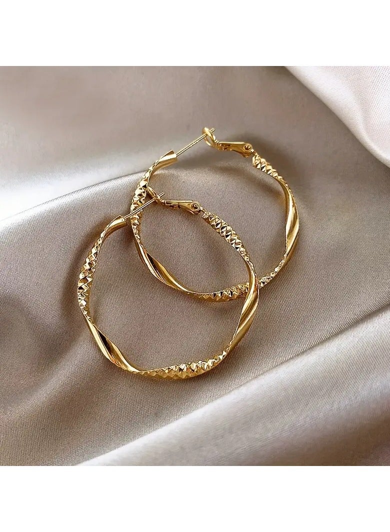 Goolsky Golden Twisted Pattern Hoop Earrings Elegant Simple Style Iron Jewelry Daily Wear Accessories Trendy Female Gift - Image 1