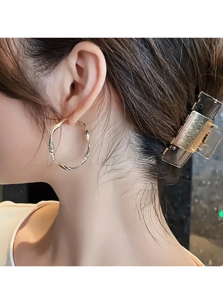 Goolsky Golden Twisted Pattern Hoop Earrings Elegant Simple Style Iron Jewelry Daily Wear Accessories Trendy Female Gift - Image 2