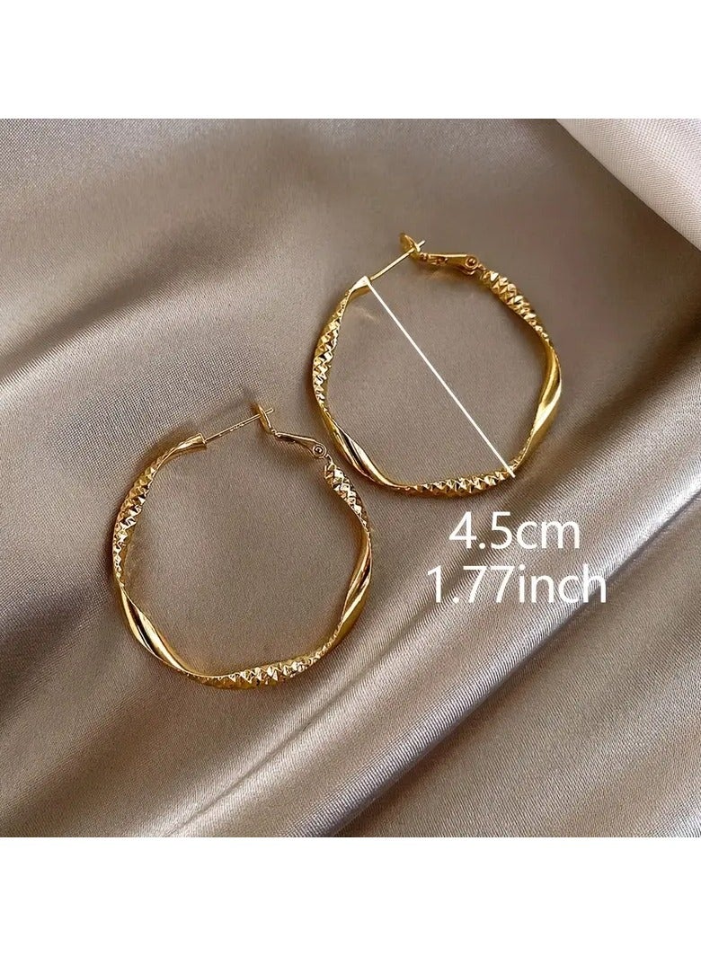 Goolsky Golden Twisted Pattern Hoop Earrings Elegant Simple Style Iron Jewelry Daily Wear Accessories Trendy Female Gift - Image 3