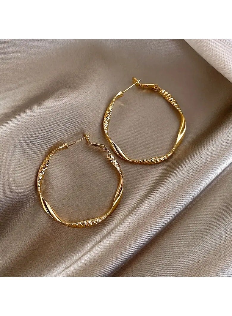 Goolsky Golden Twisted Pattern Hoop Earrings Elegant Simple Style Iron Jewelry Daily Wear Accessories Trendy Female Gift - Image 4