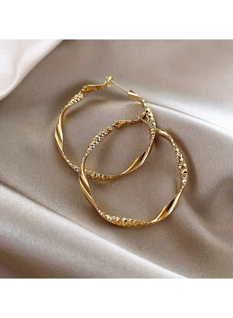 Goolsky Golden Twisted Pattern Hoop Earrings Elegant Simple Style Iron Jewelry Daily Wear Accessories Trendy Female Gift - Image 5