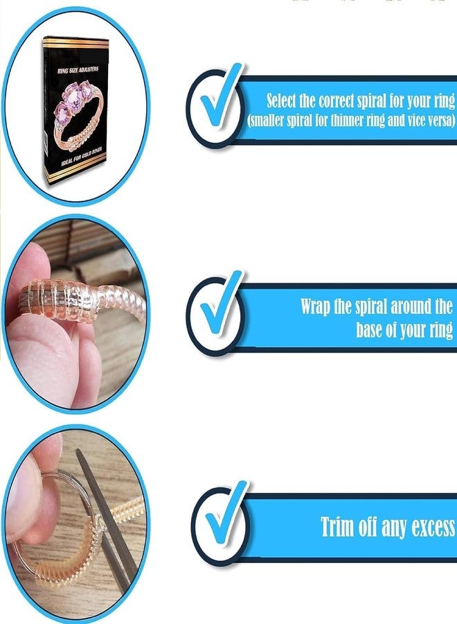 TENDULA أداة ضبط مقاس الخواتم غير المرئية من تيندولا للخواتم الفضفاضة، 4 مقاسات تناسب أي خاتم تقريبًا، مجموعة تضييق حلزونية من السيليكون مع واقيات تلميع للخواتم للنساء والرجال (ذهبي وفضي (8 قطع)) - Image 5