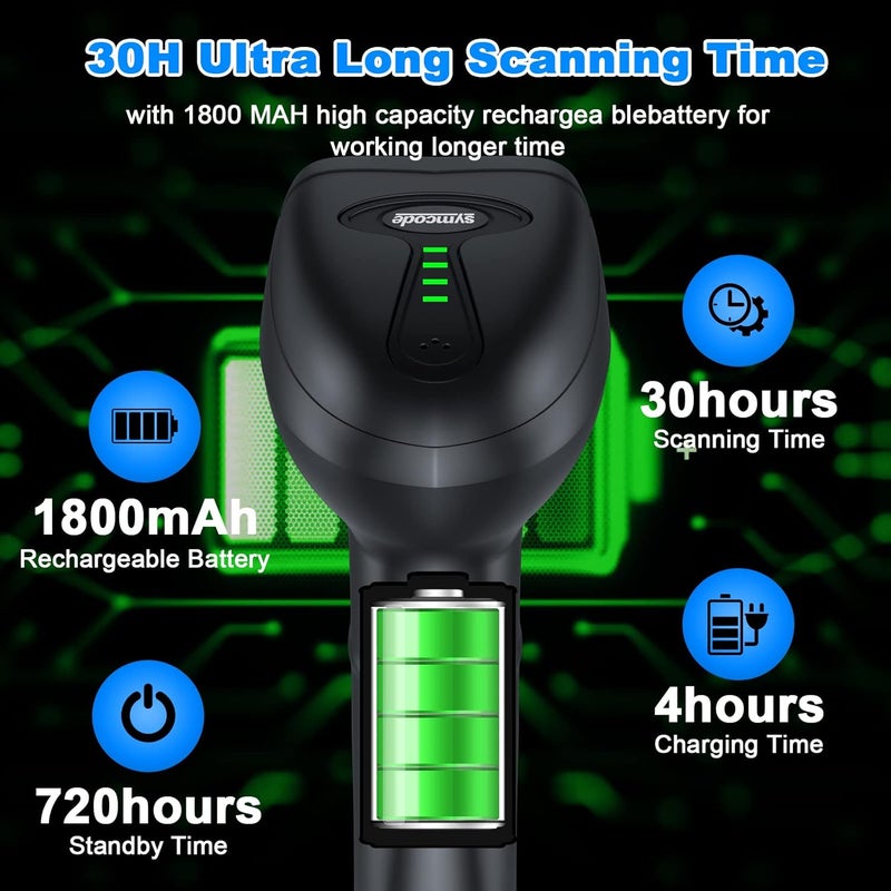 symcode 2D Wireless Barcode Scanner with Auto-Sensing Stand,Putting on Stand to Scan Automatically Sense Scanning Barcode Scanner with Battery Level Indicator and Multiple Scanner to One Receiver - Image 5