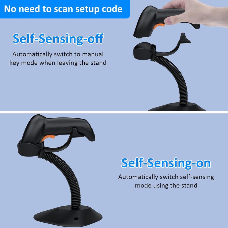 symcode 2D Wireless Barcode Scanner with Auto-Sensing Stand,Putting on Stand to Scan Automatically Sense Scanning Barcode Scanner with Battery Level Indicator and Multiple Scanner to One Receiver - Image 2