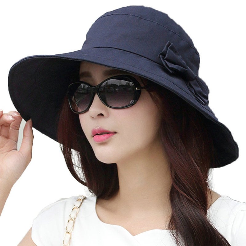 Comhats Summer Sun Hat for Women Bucket UV Protection Wide Brim Beach Cotton Gardening Packable Travel Vacation Navy - Image 1