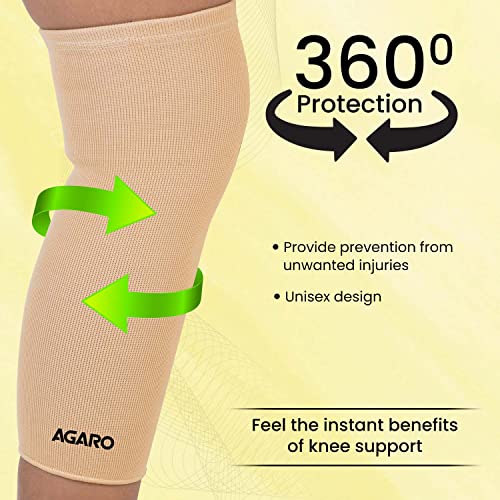 AGARO Stretchable Knee Support, Breathable Fabric, Uniform Compression, Relieves Muscle Pain, Joint Pain, Injury Recovery, For Workout, Running, For Men & Women, Knee Cap, Large, Biege Pack of 2 - Image 4