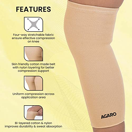 AGARO Stretchable Knee Support, Breathable Fabric, Uniform Compression, Relieves Muscle Pain, Joint Pain, Injury Recovery, For Workout, Running, For Men & Women, Knee Cap, Large, Biege Pack of 2 - Image 5