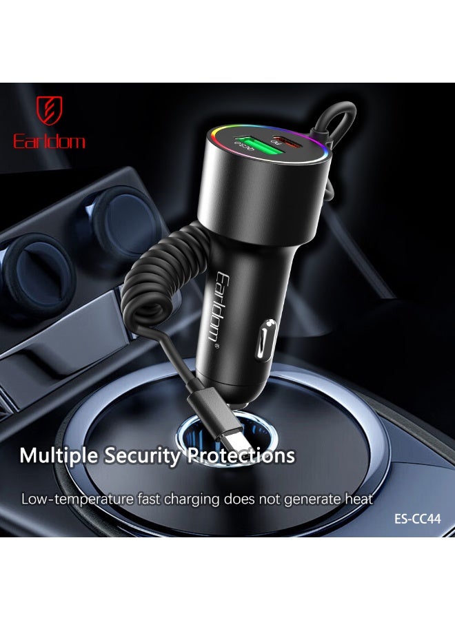 Earldom Portable Car Charger CC44 83W Fast Charging Dual-Port Car Adapter with 1.5M Spring Cable - Image 5