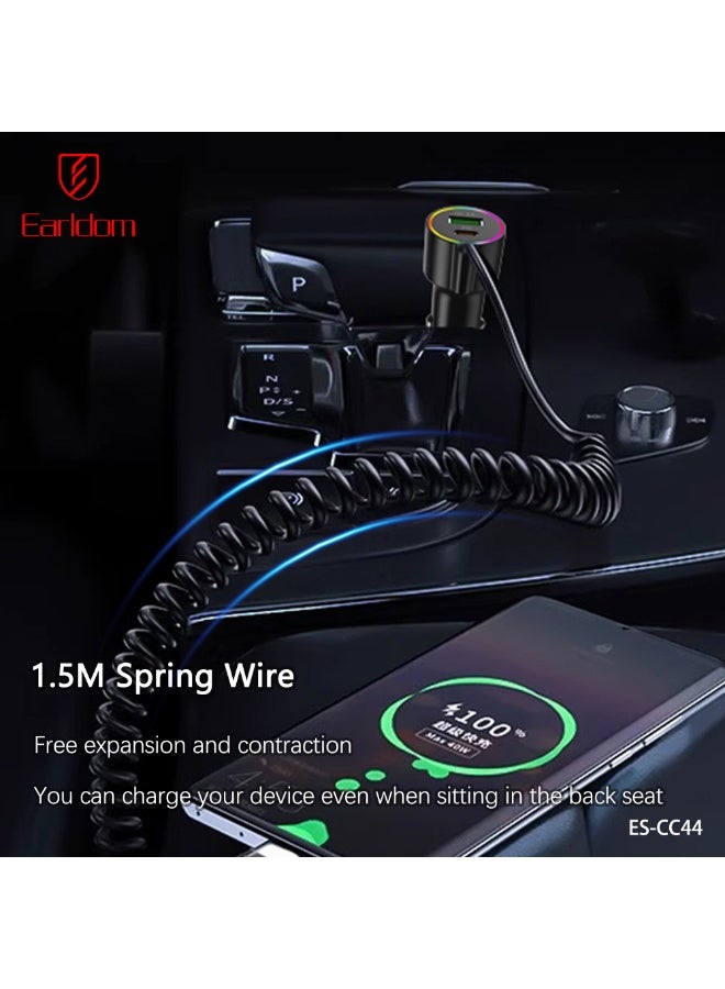Earldom Portable Car Charger CC44 83W Fast Charging Dual-Port Car Adapter with 1.5M Spring Cable - Image 4