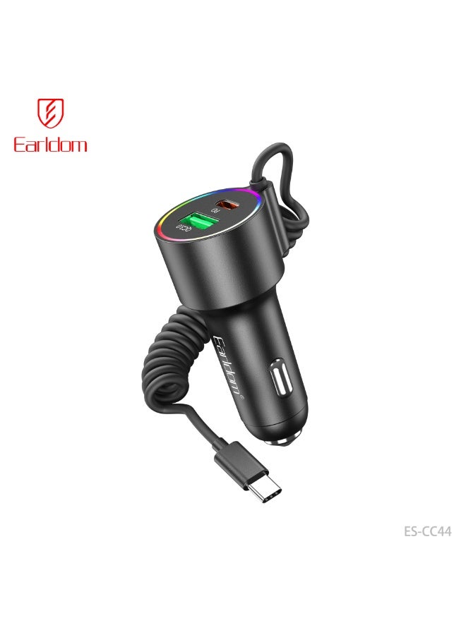 Earldom Portable Car Charger CC44 83W Fast Charging Dual-Port Car Adapter with 1.5M Spring Cable - Image 1