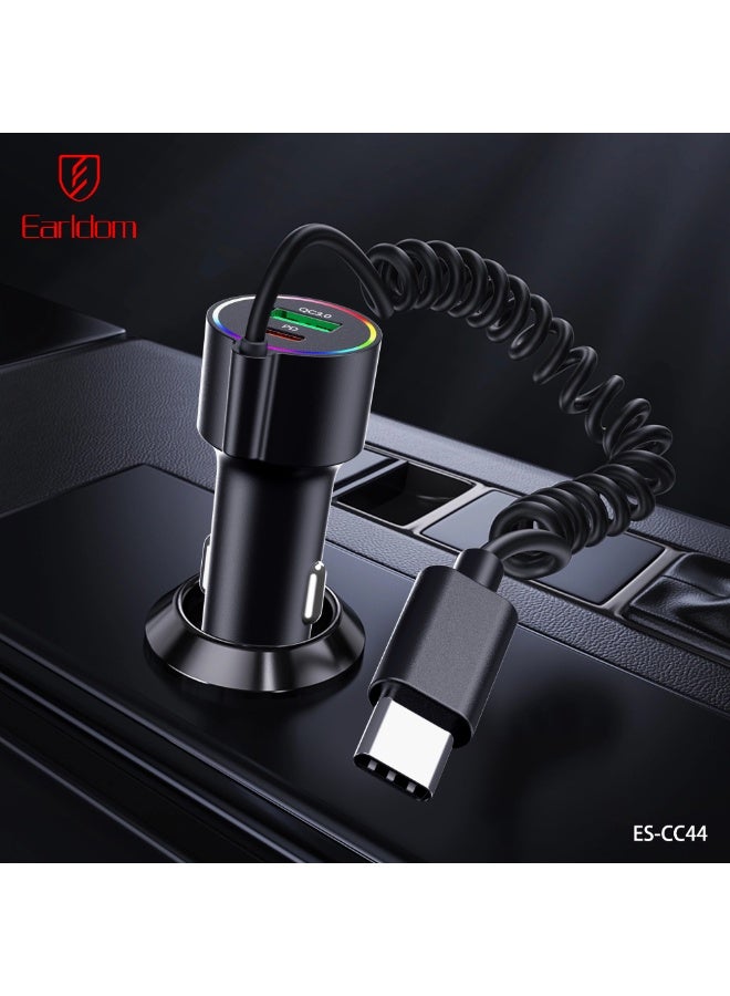 Earldom Portable Car Charger CC44 83W Fast Charging Dual-Port Car Adapter with 1.5M Spring Cable - Image 2
