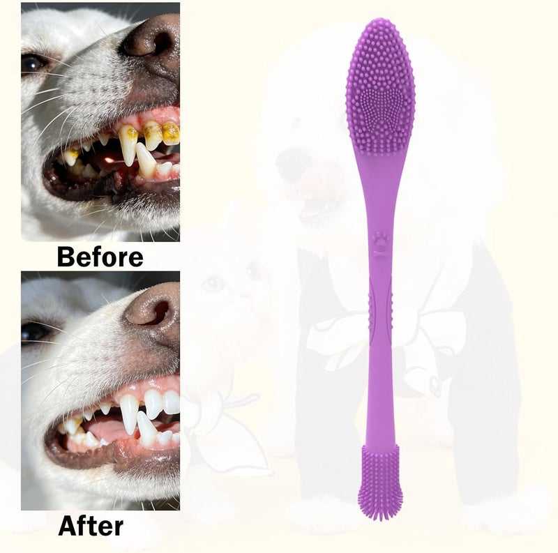 Pet Toothbrush Tooth 360 Degree Cleaning Flexible Silicone Tooth Brush for Cats Puppy Dogs Small Pets, Purple - Image 3