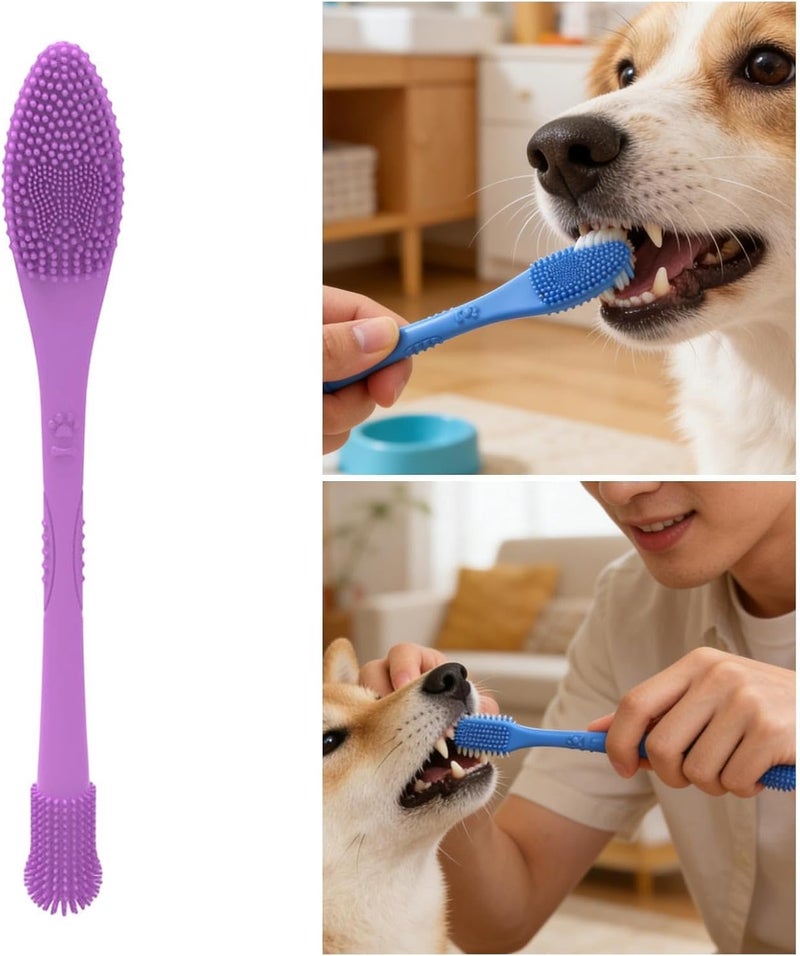 Pet Toothbrush Tooth 360 Degree Cleaning Flexible Silicone Tooth Brush for Cats Puppy Dogs Small Pets, Purple - Image 2